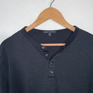 Robert Barakett Henley M Soft Striped Shirt Modal Cotton Long Sleeve Minimalist